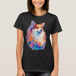 Floral Corgi rainbow  Cute Dog Graphic T-shirt
