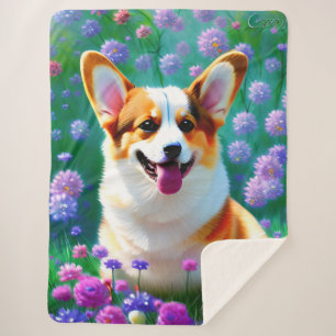 Floral Corgi Sherpa Deken