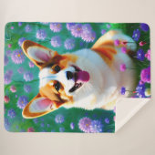Floral Corgi Sherpa Deken (Voorkant (horizontaal))