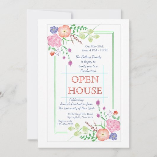 Floral Corners Invitation Kaart (Voorkant)