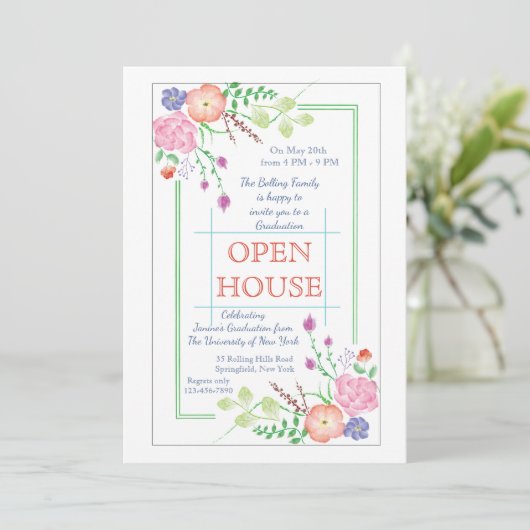 Floral Corners Invitation Kaart (Staand voorkant)