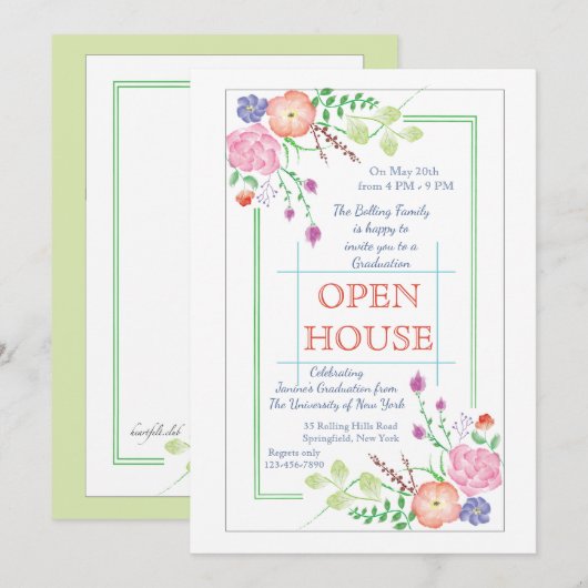 Floral Corners Invitation Kaart (Voorkant / Achterkant)