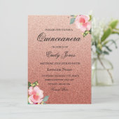 Floral Corol faux glitter Quinceanera Kaart (Staand voorkant)