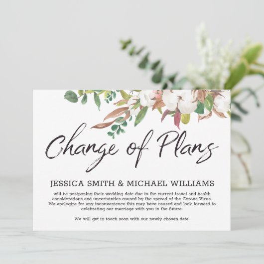 Floral Corona Virus Wedding Vertraging Datum Kaart (Staand voorkant)