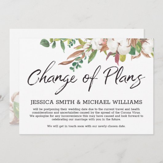 Floral Corona Virus Wedding Vertraging Datum Kaart (Voorkant / Achterkant)