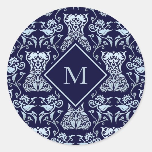 Floral Corset Damask Patroon Ronde Sticker (Voorkant)