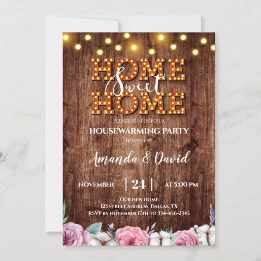 Floral Coton Rustic Housewarming Party Invitation Kaart (Voorkant)