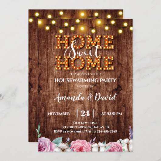 Floral Coton Rustic Housewarming Party Invitation Kaart (Voorkant / Achterkant)