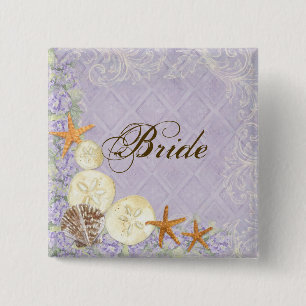 Floral Cottage by Sea Shells Beachy Wedding Vierkante Button 5,1 Cm