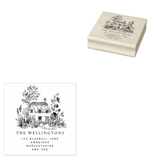  Floral Cottage Familie Adres Rubberstempel (Gestempeld)