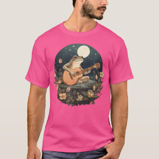 Floral Cottagecore Frog spelen akoestische gitaar T-shirt