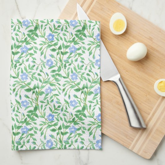 Floral Country-achtige Blue White Periwinkle Patte Theedoek (Quarter Fold)