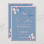 Floral Country Blue & Pink Wedding Kaart (Voorkant / Achterkant)