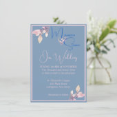 Floral Country Blue & Pink Wedding Kaart (Staand voorkant)