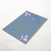 Floral Country Blue Wedding Gold Folie Uitnodiging (Gedraaid)