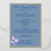 Floral Country Blue Wedding Gold Folie Uitnodiging (Achterkant)