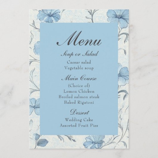 Floral Country Garden Dusty Blue Wedding Menu (Voorkant)