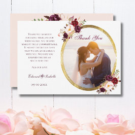 Floral Couple Foto van Glamoureus Pink & Burgundy  Bedankkaart