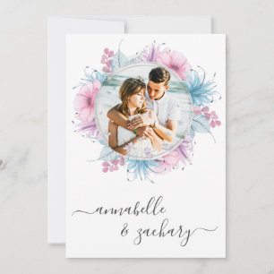 *~* Floral Couple PHOTO RSVP + QR AR6 Wedding Inv Kaart
