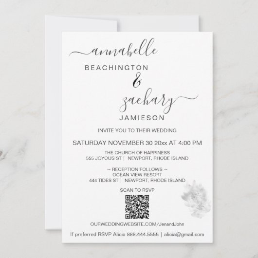 *~* Floral Couple PHOTO RSVP + QR AR6 Wedding Inv Kaart (Achterkant)