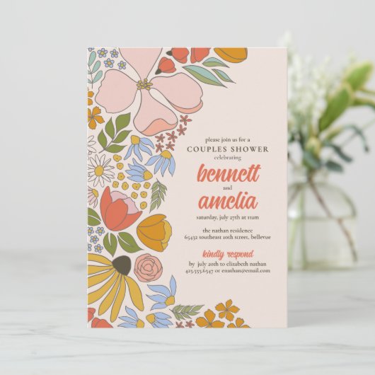 Floral Couples Trouwen Vrijgezellenfeest Kaart (Staand voorkant)