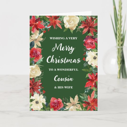 Floral Cousin & zijn vrouw Vrolijk Kerstfeest Kaart (Voorkant)