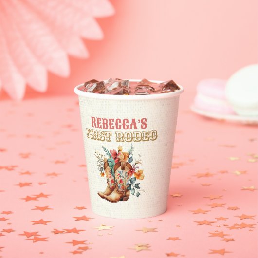 Floral Cowboy Boots 1st Rodeo Birthday Paper Cups Papieren Bekers (Insitu)
