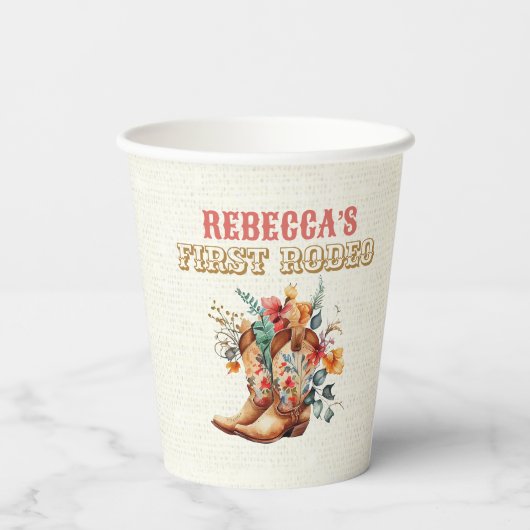Floral Cowboy Boots 1st Rodeo Birthday Paper Cups Papieren Bekers (Achterkant)