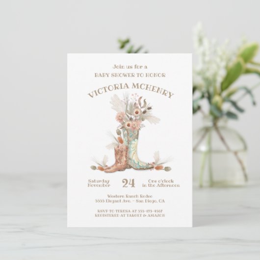 Floral Cowboy Boots Baby shower Kaart (Staand voorkant)