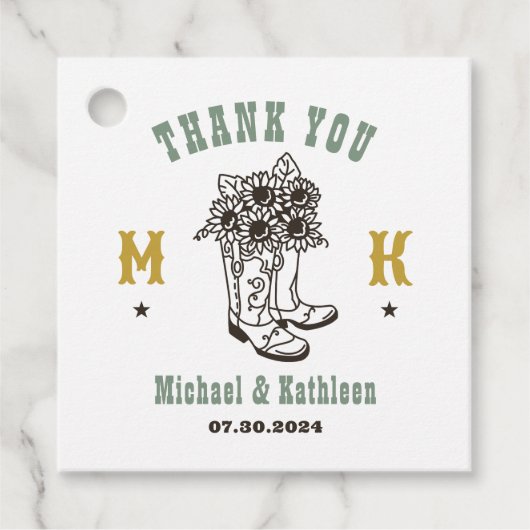 Floral Cowboy Boots Western Land Rustic Wedding Bedankjes Labels (Voorkant)