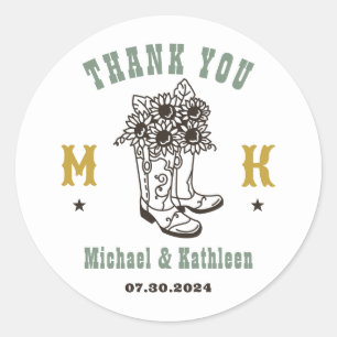 Floral Cowboy Boots Western Land Rustic Wedding Ronde Sticker