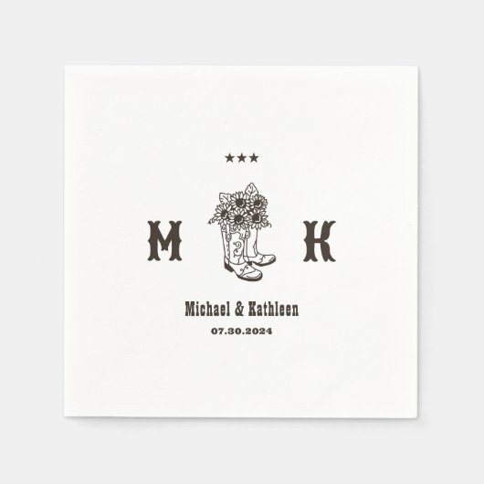 Floral Cowboy Boots Western Land Rustic Wedding Servet (Voorkant)