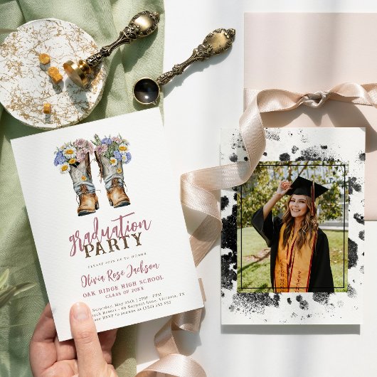Floral Cowboy Boots Westerne afstudeerfeest Kaart