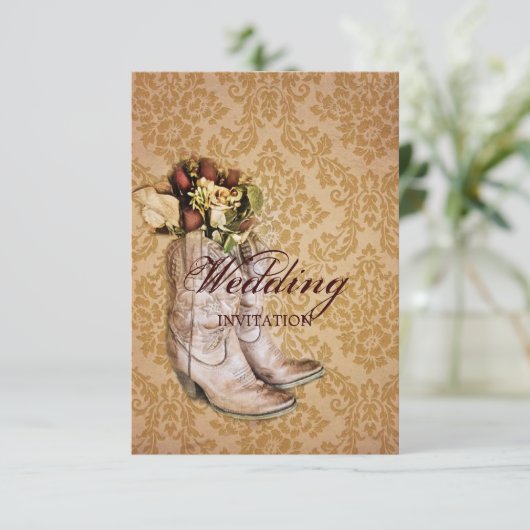 floral cowboy laarzen western land bruiloft kaart (Staand voorkant)