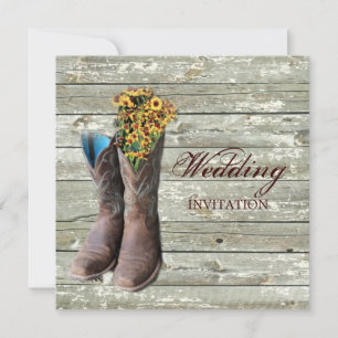 floral cowboy laarzen western land bruiloft kaart