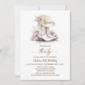 Floral Cowgirl Boots and Hat 30th Birthday Party Kaart (Voorkant)