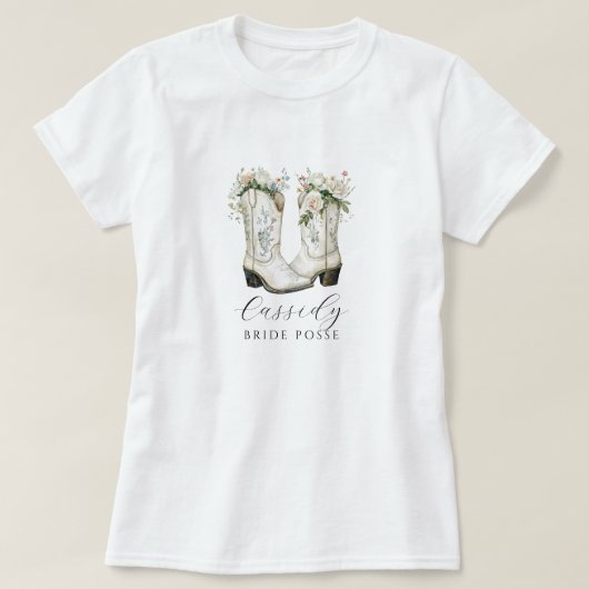 Floral Cowgirl Boots Bride Posse Custom T-Shirt (Design voorkant)