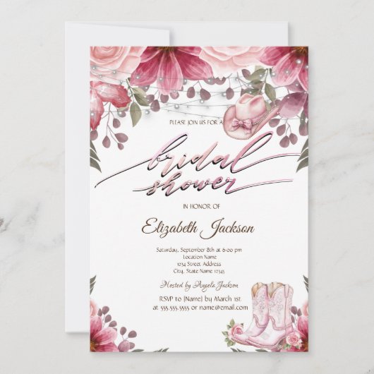 Floral Cowgirl Boots Hat Lights Bridal Shower  Kaart (Voorkant)