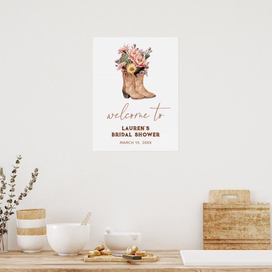 Floral Cowgirl Boots Vrijgezellenfeest Welkomstbor Poster (Keuken)