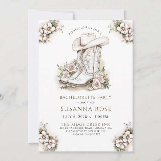 Floral Cowgirl Pet Boots Bachelorette Party Kaart (Voorkant)
