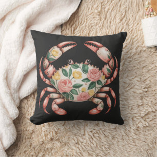 Floral Crab Art Coastal Design Kussen