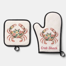 Floral Crab Art Coastal Design Ovenwant & Pannenlap Set