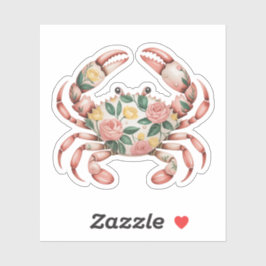 Floral Crab Art Coastal Design Sticker