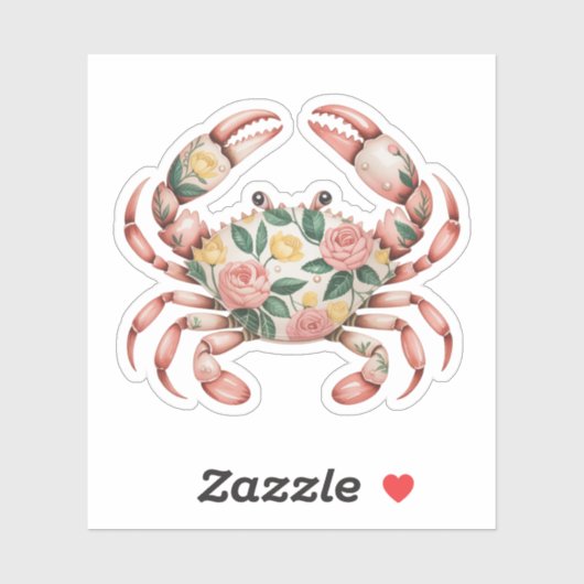 Floral Crab Art Coastal Design Sticker (Vel)
