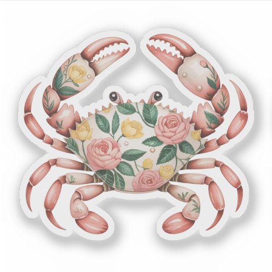 Floral Crab Art Coastal Design Sticker (Voorkant)
