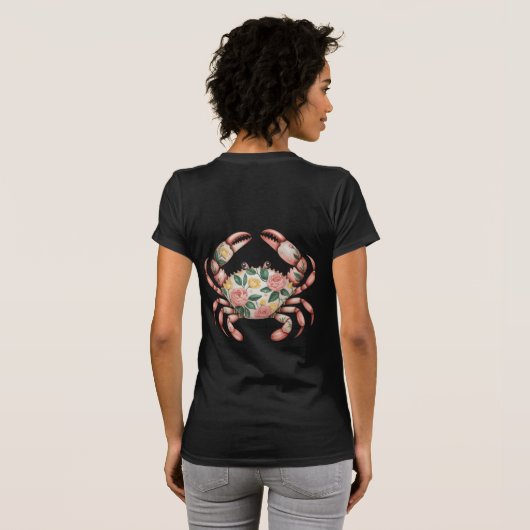 Floral Crab Art Coastal Design T-shirt (Achterkant volledig)