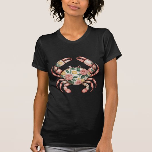 Floral Crab Art Coastal Design T-shirt (Voorkant)
