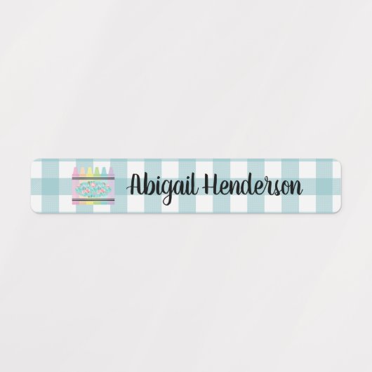 Floral Crayon Aqua Blue Pset Name Labels (Design 1)