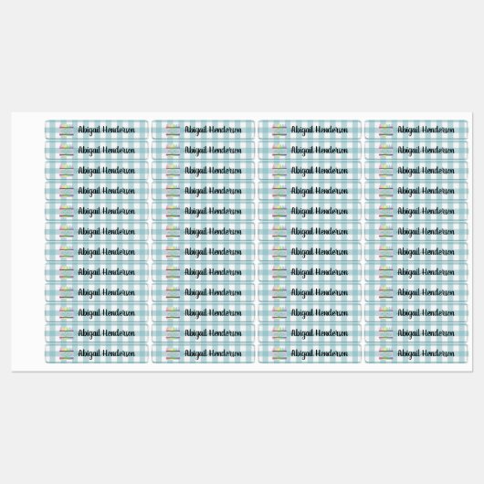 Floral Crayon Aqua Blue Pset Name Labels (Vel)