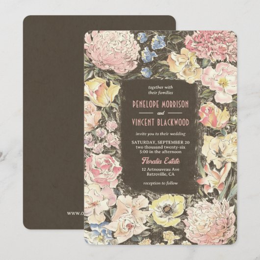 Floral Crayon Art Wedding Kaart (Voorkant / Achterkant)